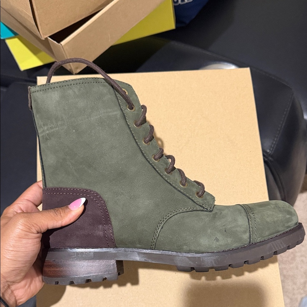 Olive Green Lace-Up Boots